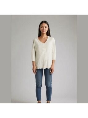 GAP Cotton Cashmere  Cardigan Oversized Lightweight Minimalist Chic Cream Size L